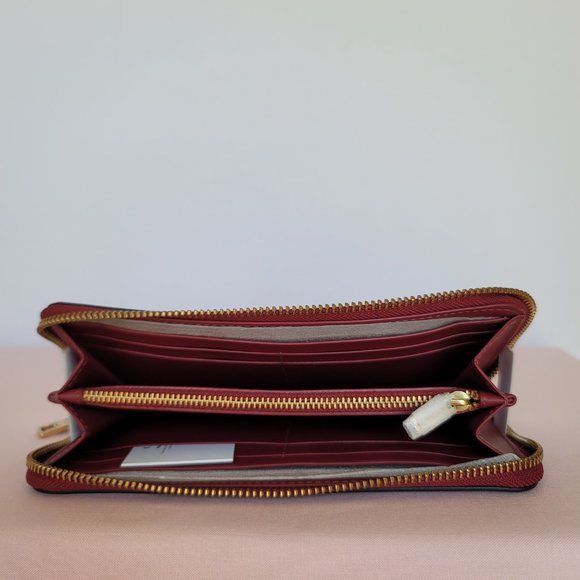 COACH Slim Accordion Smooth Calf Leather Zip-Around Wallet- Cherry color - Picture 14 of 16